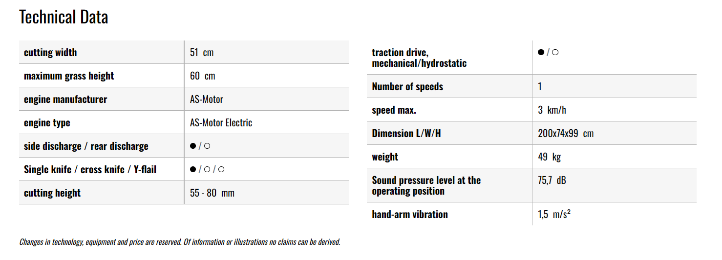 AS 21 EAllmäher Wheeled Brushcutter Spec